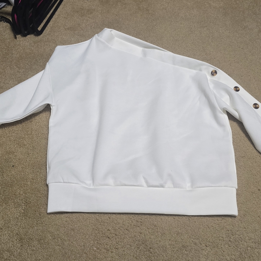 White Asymmetrical Button Sweater
